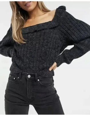Topshop Womens Open-Back Ruffle Sweater PulloverCharcoal Gray size 0-2 or XS New - Image 1 of 4