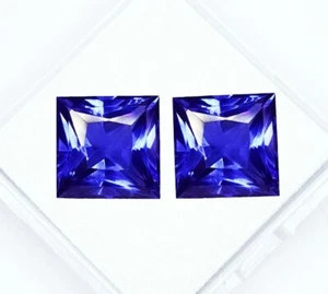 Natural Tanzanite 8-10 Ct Loose CERTIFIED Gems Princess Cut Tanzanite Pair AT04 - Picture 1 of 13