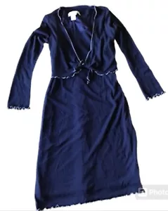 VTG Jodi California Dress w/ Sheer Jacket Tie Front M Blue Contrast Trim In USA - Picture 1 of 19
