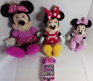 3 Disney Minnie Mouse Polka Dot Dress & Bow Plush Toys 19" 15" 11" + Smartphone - Picture 1 of 10