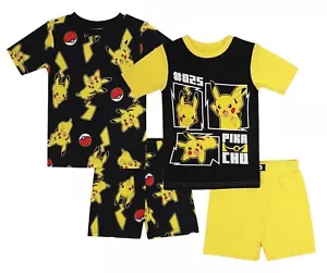 4 Piece Pokemon Pajamas T Shirt Shorts 2 Set Pikachu Boy 10 12 L Cotton pokeball - Picture 1 of 2
