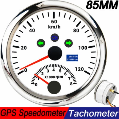85mm GPS Speedometer Gauge 0-120km/h With Tachometer 8000RPM for Car Marine Boat - Image 1 of 4