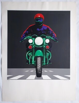 Grafik Print Siebdruck Collage Unikat Motorradfahrer Otfried Mahnke  1972 - Bild 1 von 4