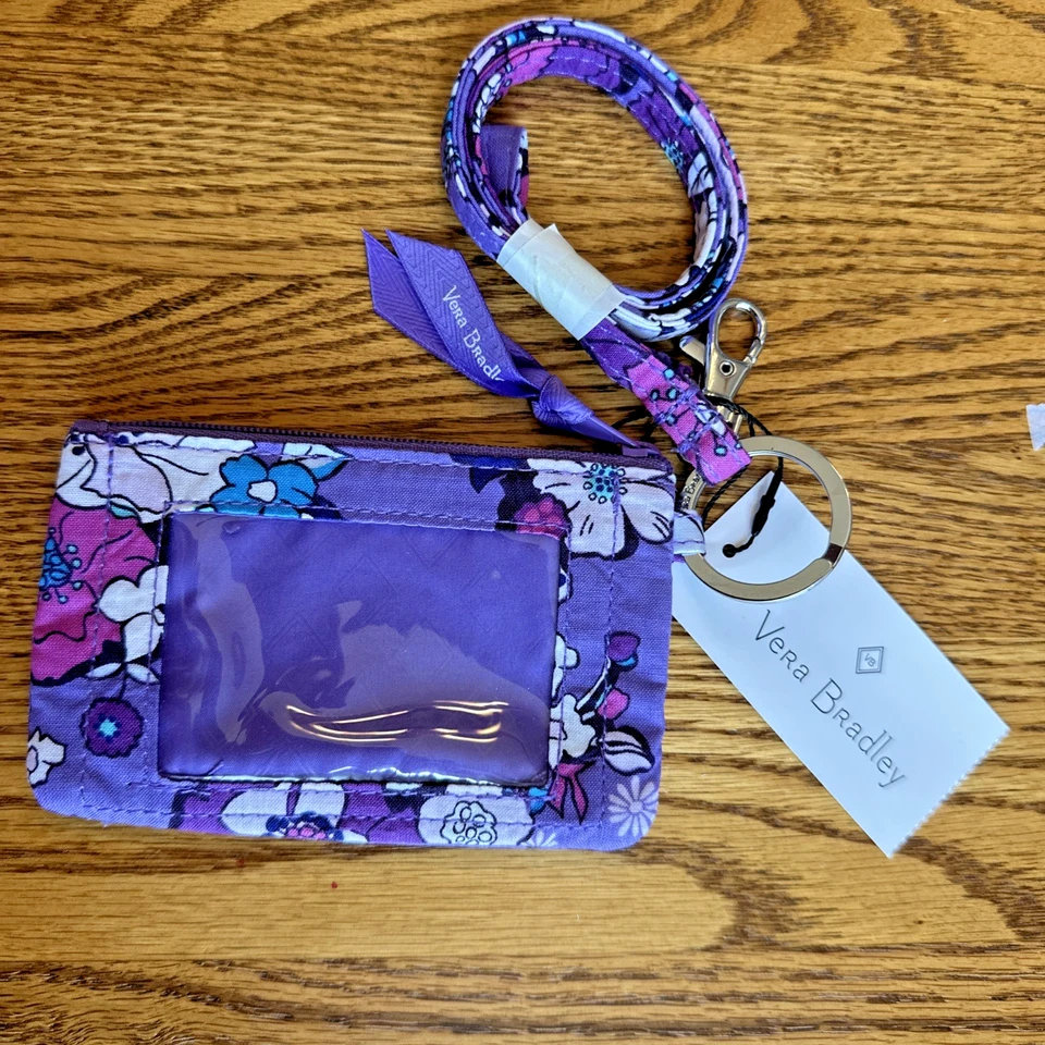 Vera Bradley ZIP ID Cordón Encantado Jardín Púrpura Floral Mini Cartera Exacta NUEVA Foto 1 de 4