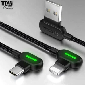 Mcdodo+3.0 Smart Fast Charging Cable 90 Degree LED Light For iPhone Type-C - Picture 1 of 13