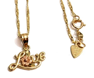 š„Gorgeous Solid 14K Beverly Hills Gold 2 Tone Flower LOVE 18" Necklaceš„ LO@@OK - Picture 1 of 9