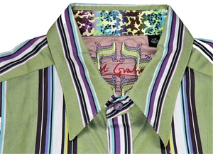 Robert Graham Mens Dress Shirt L Green Striped Embroidery Contrast Cuffs EUC - Picture 1 of 11