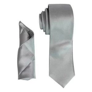 Mens Solid Color Neck Tie & Hanky Pocket Square Set Slim/Medium 2.75 In 7cm AZAR - Picture 1 of 30