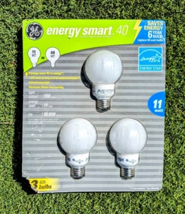 3Pack GE Energy Smart Saving 6-Yr 40W/11W G25 Round Globe Shaped White Bulbs NIP - Picture 1 of 2