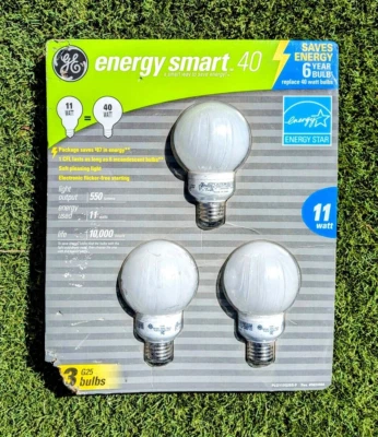 3Pack GE Energy Smart Saving 6-Yr 40W/11W G25 Round Globe Shaped White Bulbs NIP - Image 1 of 2