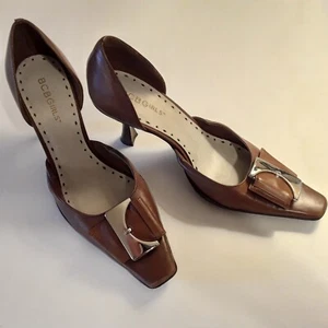 BCB GIRLS Ladies Heels Size 6 B, Brown Leather Slip On with Buckle Accent - Picture 1 of 10