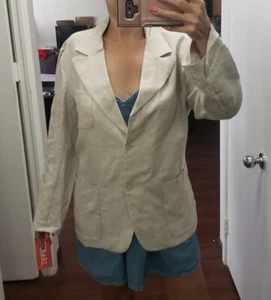 NWT Vintage 90’s Esprit Women Sz L Linen boxy fit boyfriend Blazer - Picture 1 of 12
