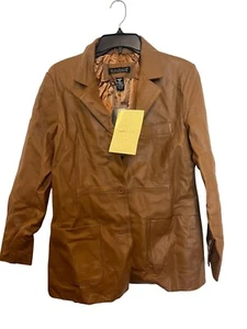 Blazer cappotto donna Dialogue medio vera pelle marrone chiaro con fodera in raso - Foto 1 di 7