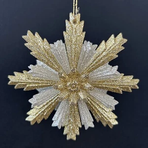 Christmas Ornament Gold White Glitter Starburst - Picture 1 of 15