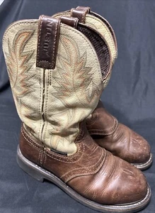 JUSTIN STEEL-TOE LEATHER STAMPEDE COWBOY WORK BOOT MEN'S 7 D BROWN/TAN - Imagen 1 de 13
