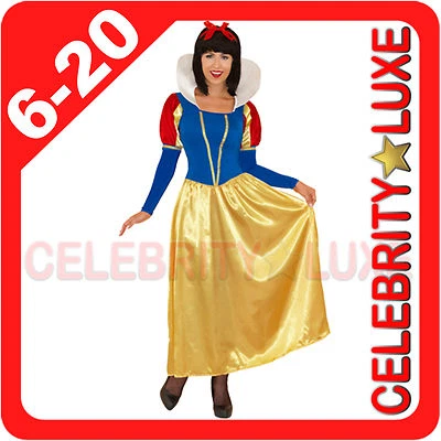 New Ladies Snow White Fairtale Long Fancy Dress Up Costume Storybook Princess Foto 1 de 2