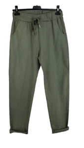 Ladies Italian Lagenlook Plain Stretchy Magic Trousers. - Picture 1 of 13