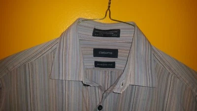 Camisa a rayas de manga larga de corte moderno Claiborne para hombre talla 16 1/2 - 34/35 Foto 1 de 2