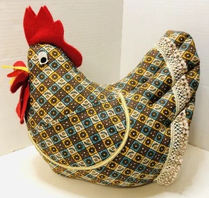 Vintage Handmade Primitive Rooster Farm Decor Stuffed Fabric Doorstop Chicken - Picture 1 of 9