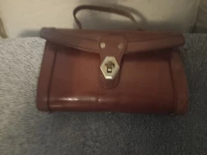 Cartera/bolso de mano de cuero marrón John Romain de colección, cartera/asa superior, vintage años 1060 - Imagen 1 de 19