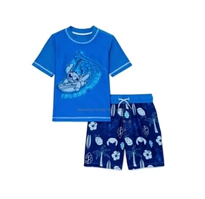 Disney Lilo and Stitch Boys Swimsuit Swim Trunks Rash Guard Shirt Toddler  2 3 4 - Picture 1 of 3