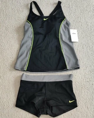 Nike Women's Color Surge 2-Piece Tankini Swimsuit Set Black/Grey NESS9363-071 - Image 1 of 4