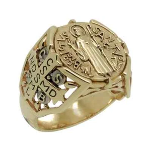 Massiver Gold 14k oder 10K Heiliger Benedikt Münze Herren Ring Exorzismus Dämonenschutz - Bild 1 von 13