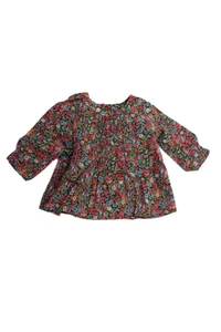 Bonpoint Girls Cotton Long Sleeve Floral Print Pleated Blouse Multi Size 6M - Picture 1 of 6