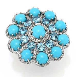 Gem Treasures Ring "Wüstenblume" Dornröschen Türkis & Schweizer Blautopas - Bild 1 von 1