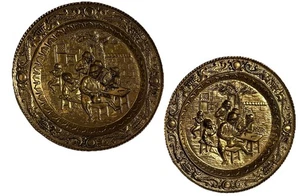 Vintage 9" Peerage England Wandbehang geprägtes Messing runde Plakette 2er Set - Bild 1 von 11