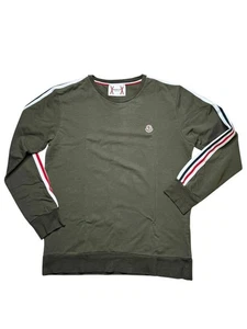 Moncler Men’s Lightweight Sweatshirt Small Olive Green Stripe Crewneck Jumper  - Picture 1 of 15