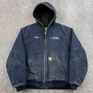 Carhartt Active Jacket Mens Large Navy Blue Hooded Canvas Quilted Lined J140 DNY - Picture 1 of 6