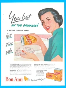 Bon Ami household cleaning bathtub cleanser happy wife vintage print ad 1949 - Picture 1 of 3