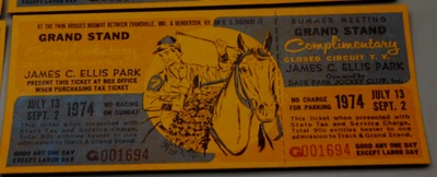 Boleto de admisión a carreras de caballos Ellis Park 1974 pase completo con talón Foto 1 de 3
