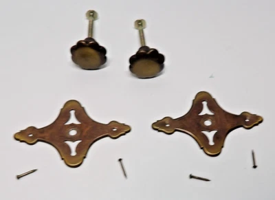 Qty 2 Brass Drawer Pull Hardware Single Hole Original Screws And Nails Included - Image 1 of 4