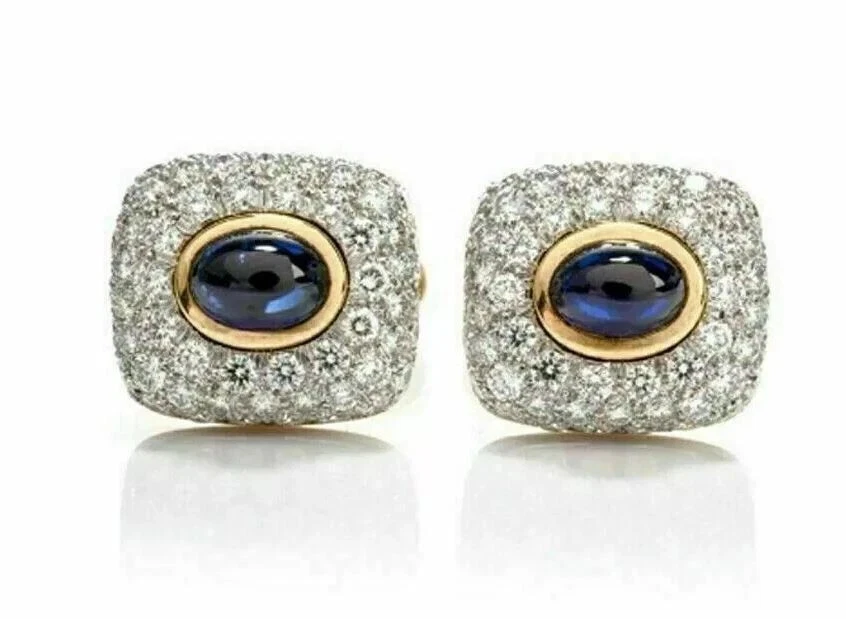 Gemelos de zafiro creados en laboratorio de 2,10 quilates de corte ovalado enchapados en oro amarillo de 14 quilates Foto 1 de 4