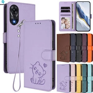 For Oppo A5 A60 A58 A78 A38 A17 Heart Cat Embossed Wallet Case Phone Case Cover - Picture 1 of 22