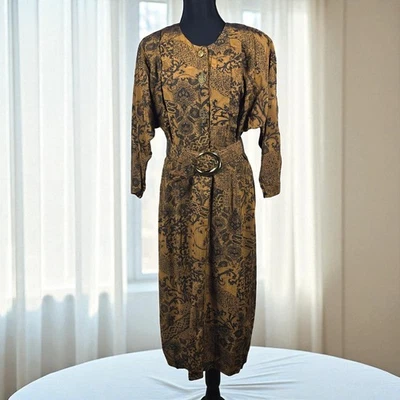 Positive Influence Vintage Paisley Midi Dress Woman Medium Button Front Belted - Image 1 of 4