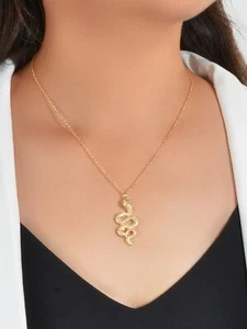 Gold Colour Snake Necklace Punk Blue Rhinestone Collar Pouplar Gothic Jewellery - Picture 1 of 5