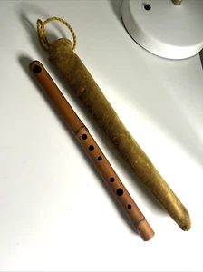 Vintage Bamboo Flute Green Velvet Bag Shakuhachi Japanese Carrying Case Woodwind - Picture 1 of 13