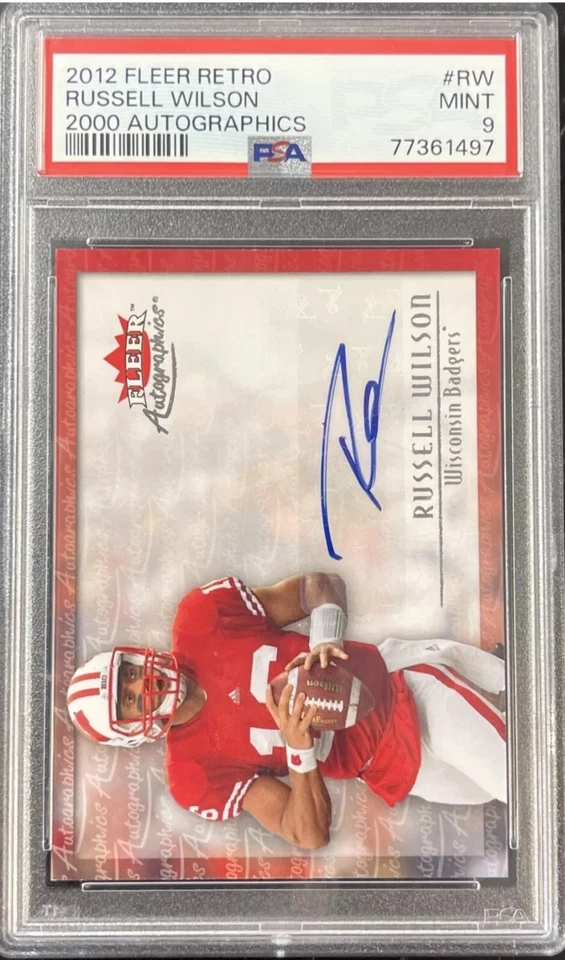 Russell Wilson PSA 9 Auto 2012 Fleer Retro Rookie 2000 Autographics Steelers - Image 1 of 2