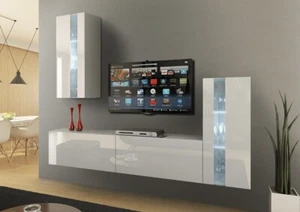 Living Room Furniture Set MODERN TV unit Entertainmet cabinet Black White GLOSS - Picture 1 of 16