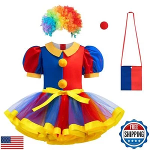 Miltrs Girls Clown Costume Dress Circus Cosplay Set Rainbow Tutu Skirt Clown - Picture 1 of 5