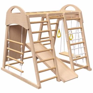 Wooden Indoor Playground 7-in-1 Jungle Gym Playset Climb Set for Kids 2-6yrs US - Picture 1 of 7