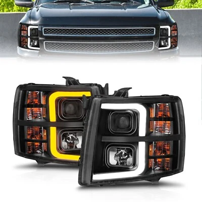 Faros negros Anzo 111545 con barra LED Switchback para Chevy Silverado 2007-2013 Foto 1 de 4
