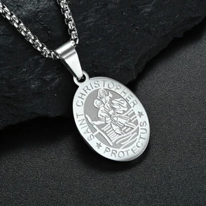 Herren Heiliger Christophorus Anhänger Halskette Edelstahl Medaille Amulett Kette - Bild 1 von 13