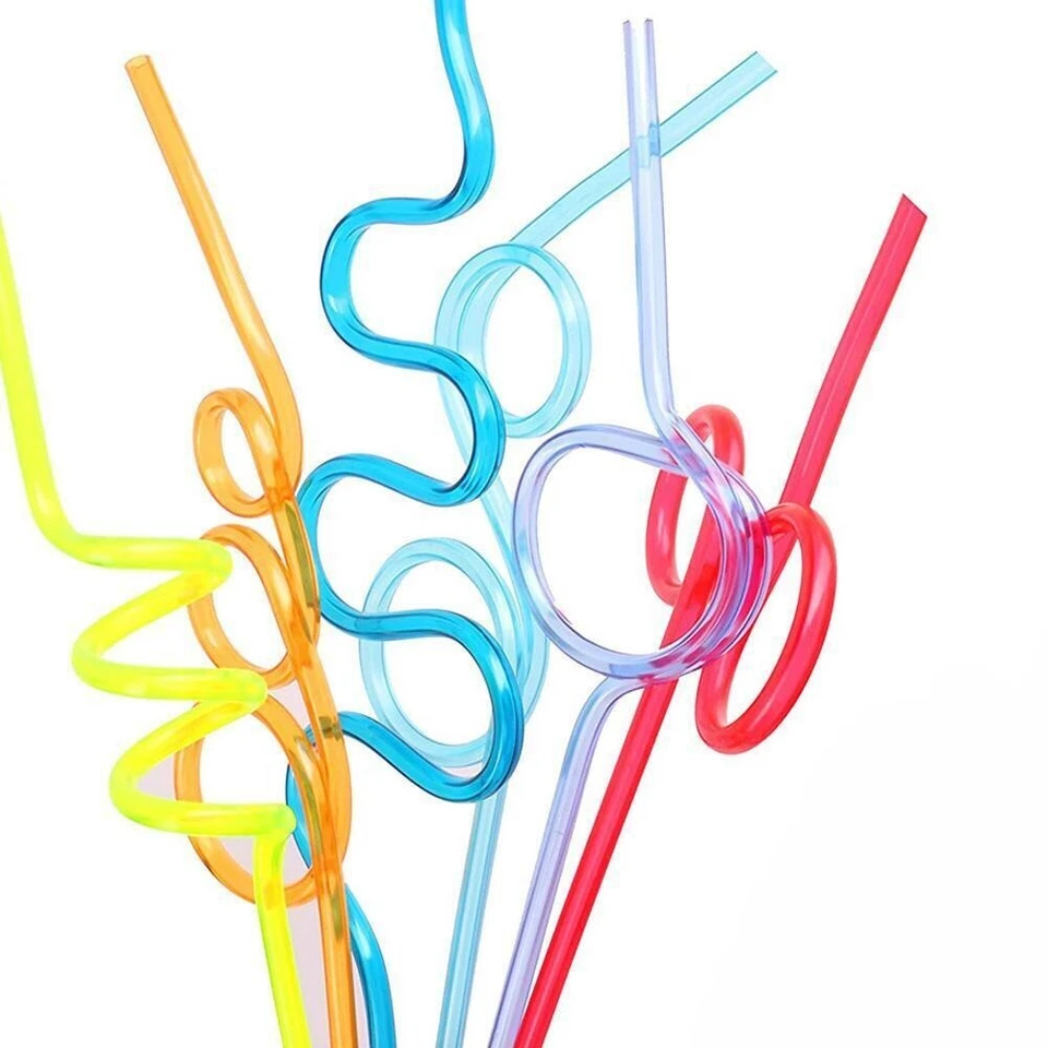 Pack of 6 Coloured Silly Bendy Straws Party Cocktail Adults Kids Drink Fun