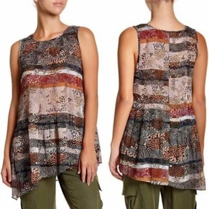 BCBGeneration Size M abstract Asymmetrical Sheer Sleeveless Blouse Pleated - Picture 1 of 5