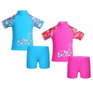Kid Girls Baby Flamingo Two-Piece Full Body Swimsuit UV50+ Swimwear Bathing Suit - Picture 1 of 21