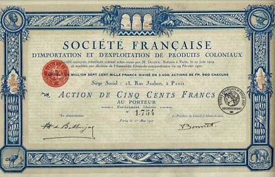 Dekorative Kolonialaktie von 1920 Foto 1 de 4